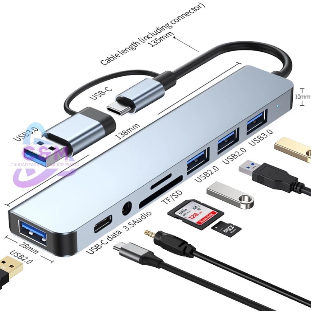 INV CONCENTRADOR DE RED USB C DIVISOR 8 EN 2 CON 4 PUERTOS USB