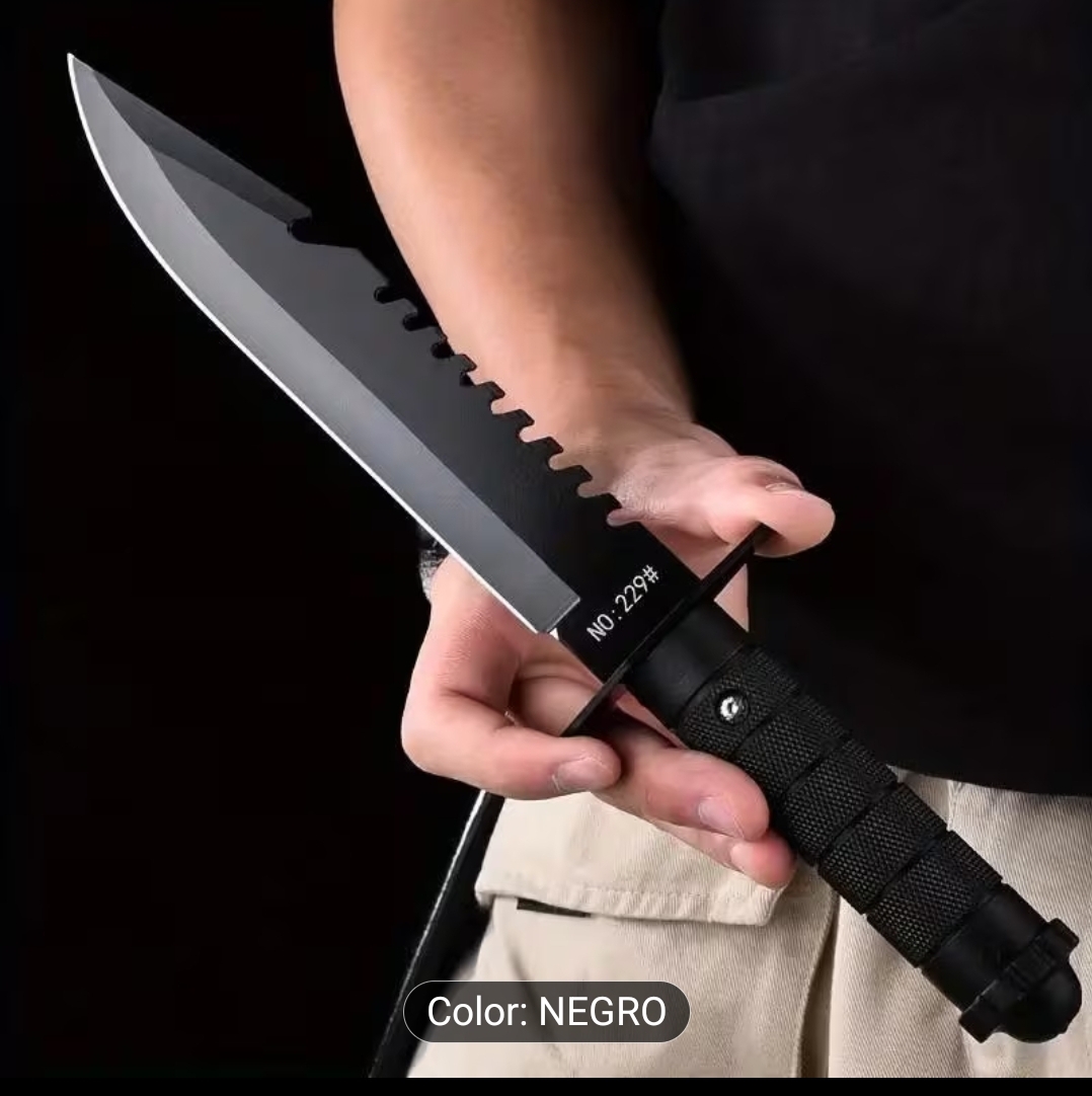 CUCHILLO DE METAL TACTICO COLOR NEGRO 